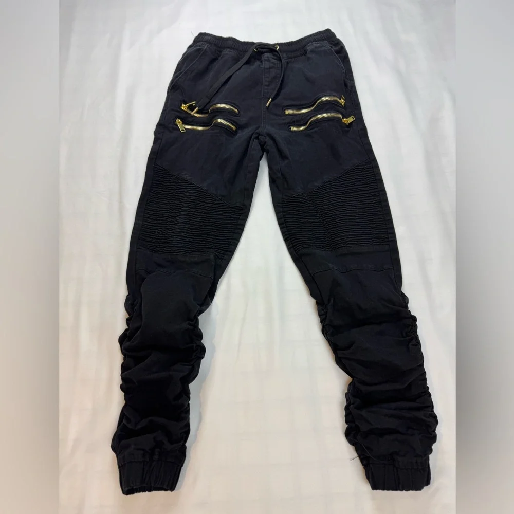 Men's Black Cargo Pants with Gold Zipper Accents
